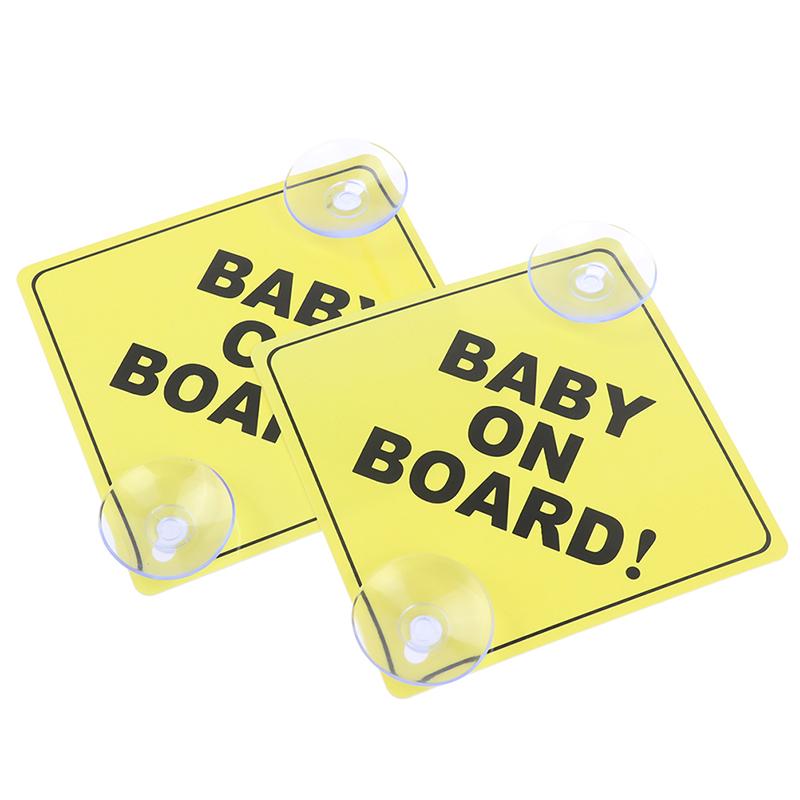 1/2Pcs 13CM Baby On Board Sign with Suction Cup Car Window Yellow REFLECTIVE Warning Sign 12CM Safe Driving Accesorios