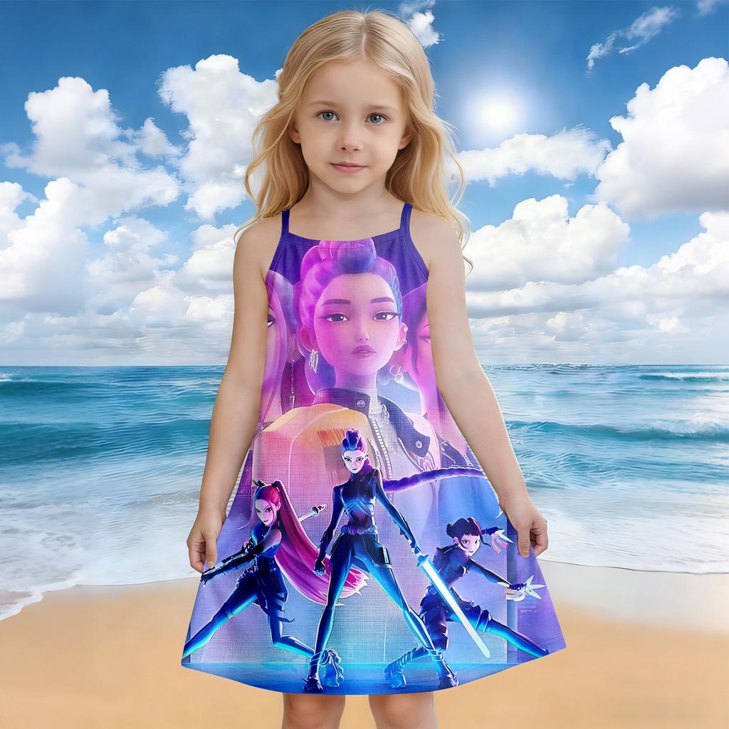 Sommerkleid für Kinder mit Rundhalsausschnitt und Cartoon-Print