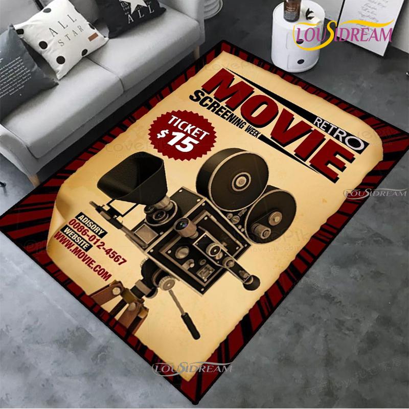 Movie Night Clapboard Area Rug Home Theater Film Art Rugs Cinema Carpet Non-Slip Home Decoration for Bedroom Living Playing Room