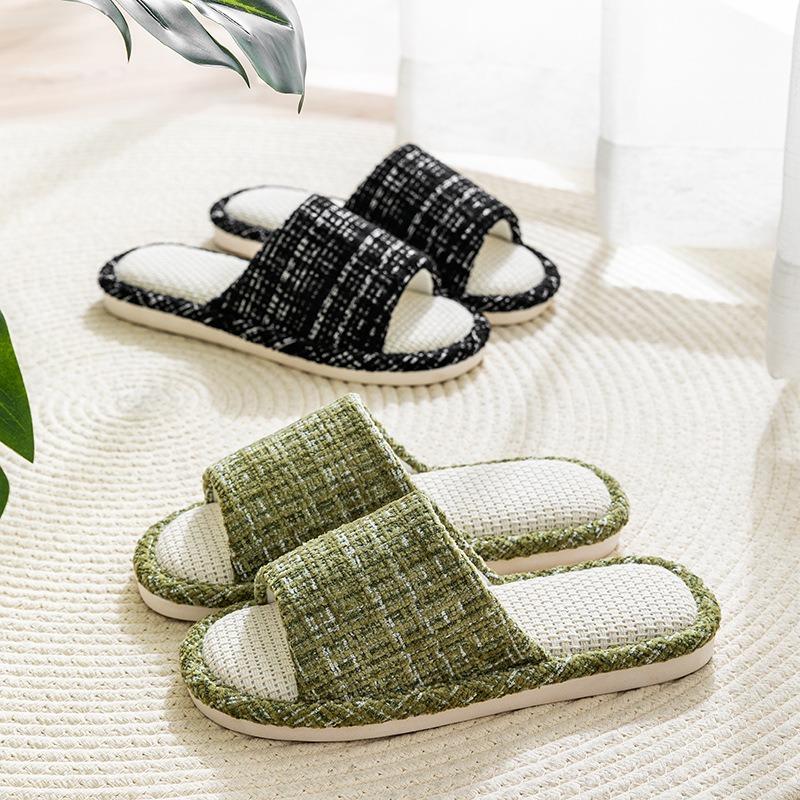 Linen slippers women's new home slippers couple home four seasons open mop silent floor mop