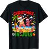 Christmas In July Santa Flamingo Dabbing Summer Vacation T-Shirt