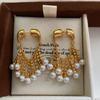 One More Pearl Tassel Ear Buckle Earrings Metal Chain Light Luxury Versatile Niche Design High-End Earrings