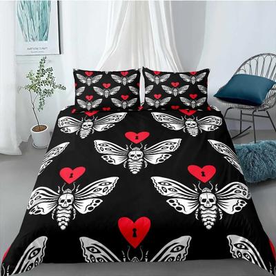 Skull Duvet Cover Collection Gothic Death Moth Skull Love Heart Bedding Collection For Boy Teen Microfiber Moth Skeleton King Size Quilt Cover