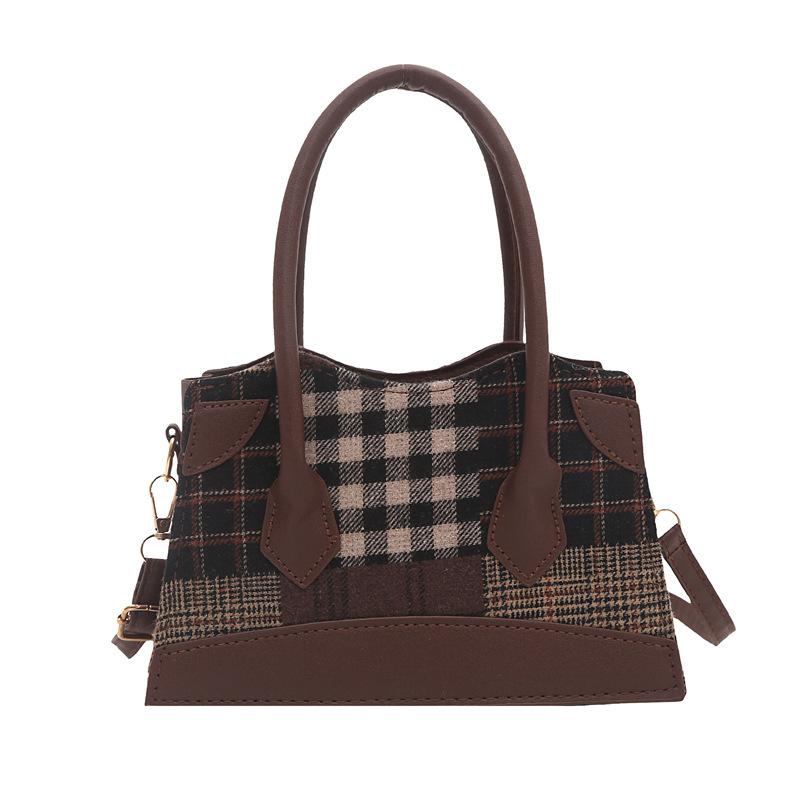 

Plaid large-capacity woolen bag, the new casual autumn and winter simple commute fashion, foreign-style portable messenger bag tide