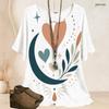 Women Plus Size Batwing Short Sleeve Top Round Neck Moon Star Night Sky Print Loose Casual Tunic Blouse