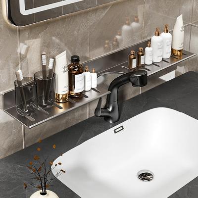 Étagère de salle de bain sans perçage, étagère de salle de bain, support de rangement pour toilettes, espace de cuisine, en aluminium, à suspendre au mur, support sans perforation