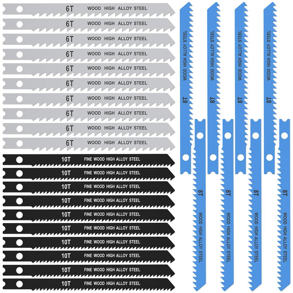 50/25PCS Contractor Jigsaw Blades Set with Storage Case, Assorted T-Shank Jig Saw Blades for Wood, Plastic and Metal Cutting