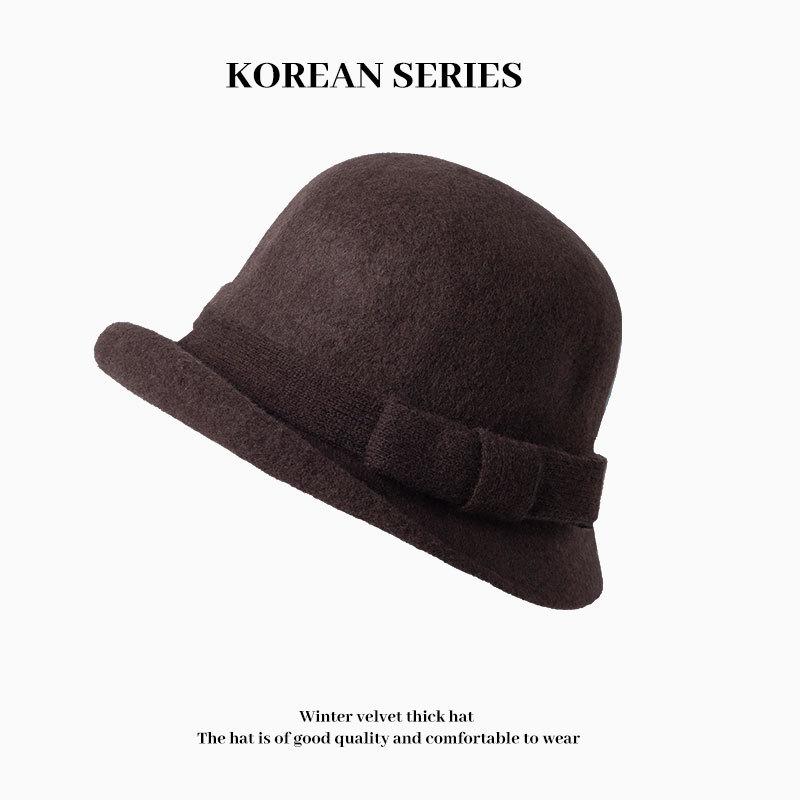 

Retro woolen woolen basin hat bow crimped top hat winter temperament versatile fisherman hat children one size fits all чорний
