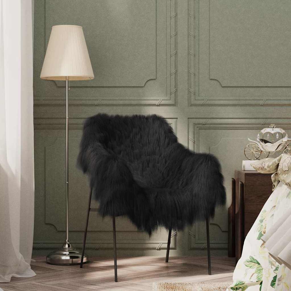 vidaXL Sitzauflage aus Isländischem Schafspelz Schwarz 70x110 cm schwarz