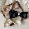 Korean Black Satin Bow Duckbill Clip with Pearls - Elegant Small-Style Hairpin for Side Bangs