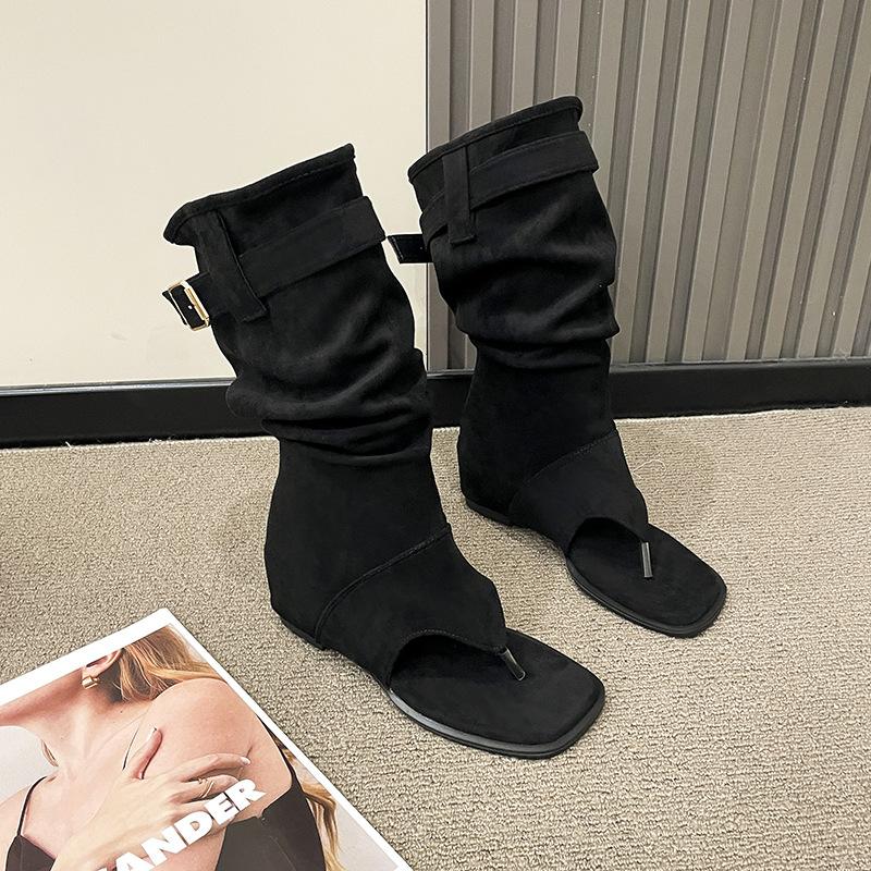

Two Wear Flip-Toe Suede Cool Boots 2025 Новые ковбойские сапоги в стиле вестерн Spice Girls Брюки Длинные сапоги Сандалии Женские 40 чёрный