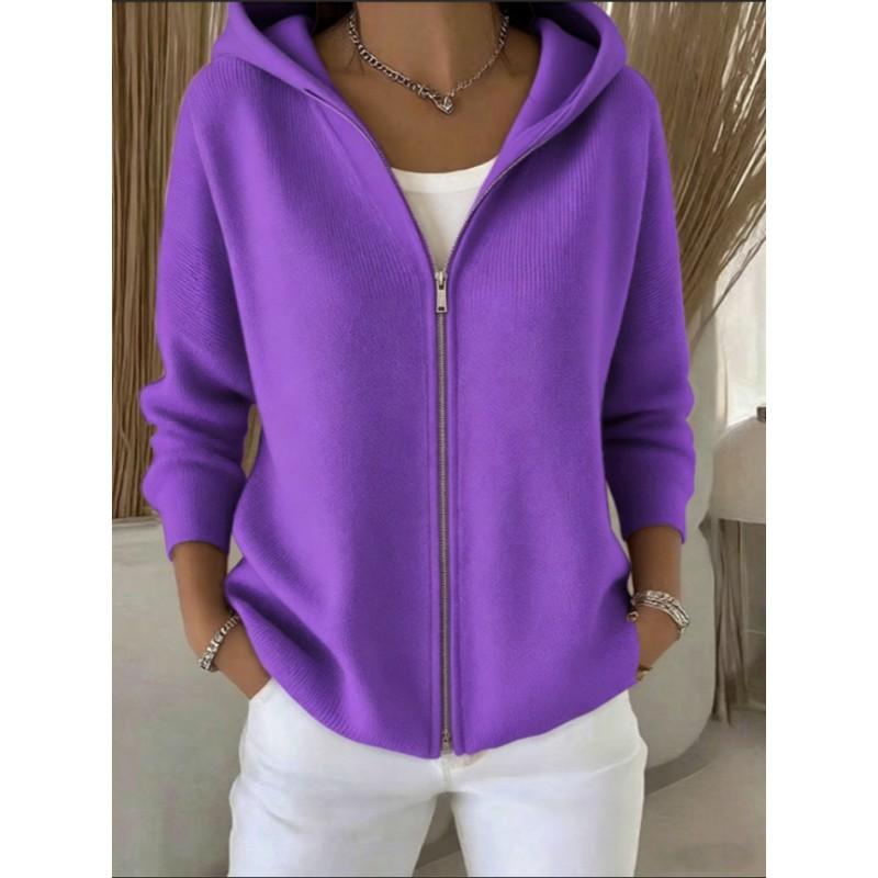 Womens Oversized Knit Zip-Up Hooded Cardigan