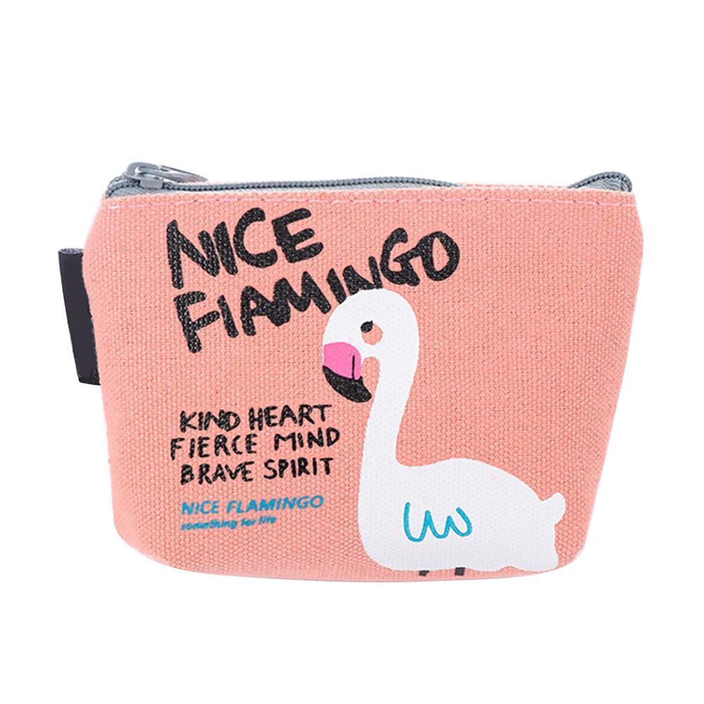 Cute Cartoon Flamingos Coin Purse Canvas Card Holder Cash Zipper Wallet Bag Gift CLE