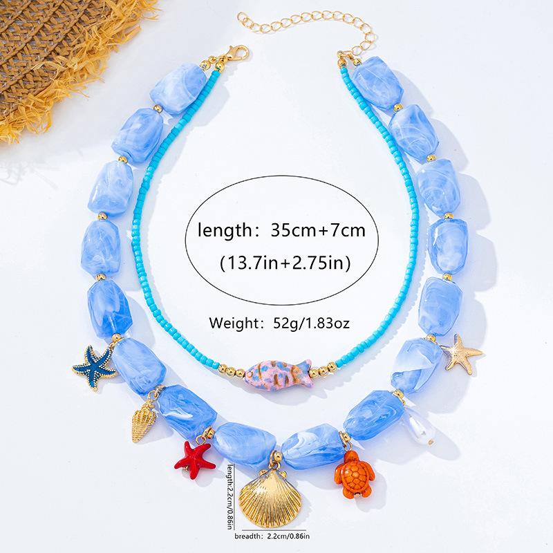 Ocean Vacation Beaded Necklace Starfish Shell Pendant Boho Beach Jewelry for Women