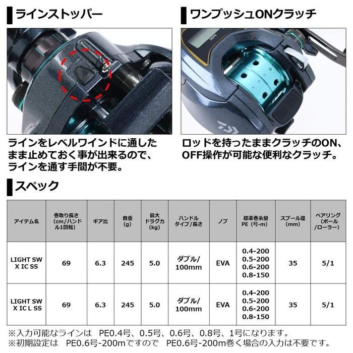 Daiwa LIGHT SW X IC SS R Bait Reel with Counter, Black Blue (x 1)