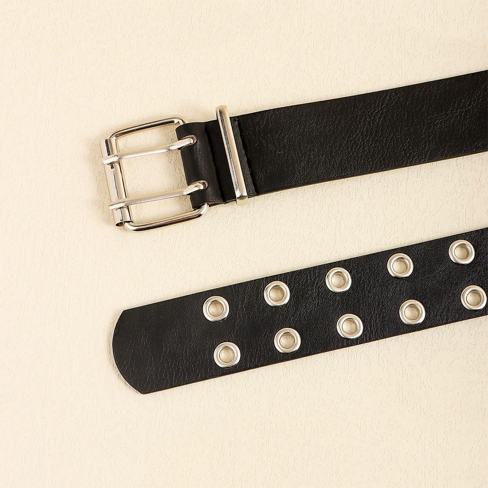 Round Eyelet Gothic Leather Belt Transparent Double Pin Buckle Waistband Rivet Belts  Men Women