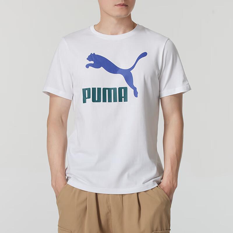 Puma Camisola Confortável Respirável com Estampa de Logotipo Casual Manga Curta Camiseta Masculina Tops Branco 621980-83
