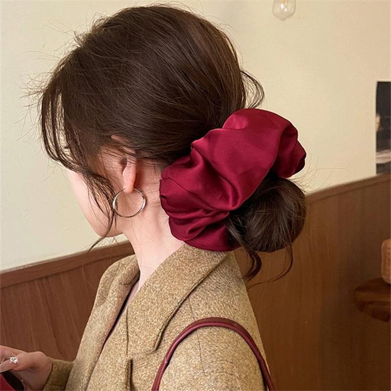 Women New Year Red Satin Scrunchies, Premium High Elastic Large Intestine Hair Ties Fashion Hair Accessories