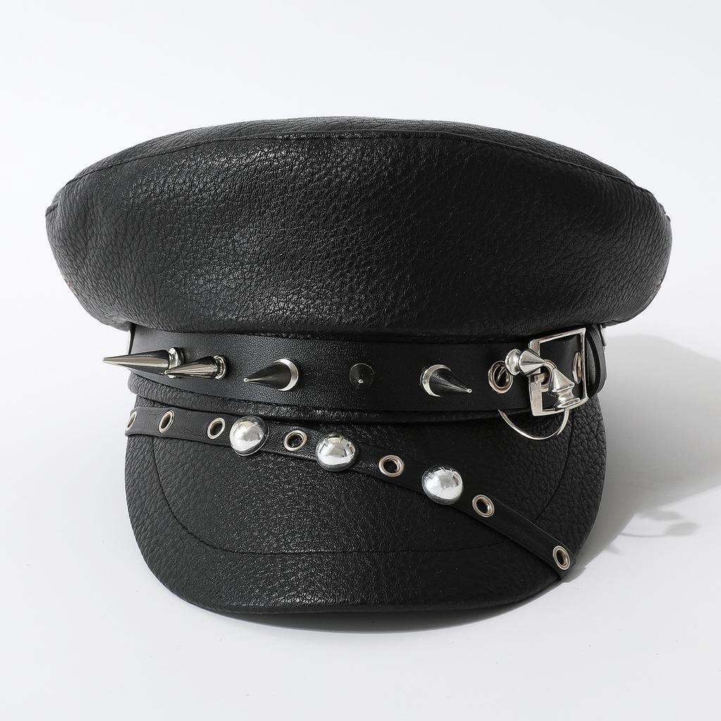 Leather Rivet Show Navy Hat Skinny Cap Niche Punk Hip Hop Beret