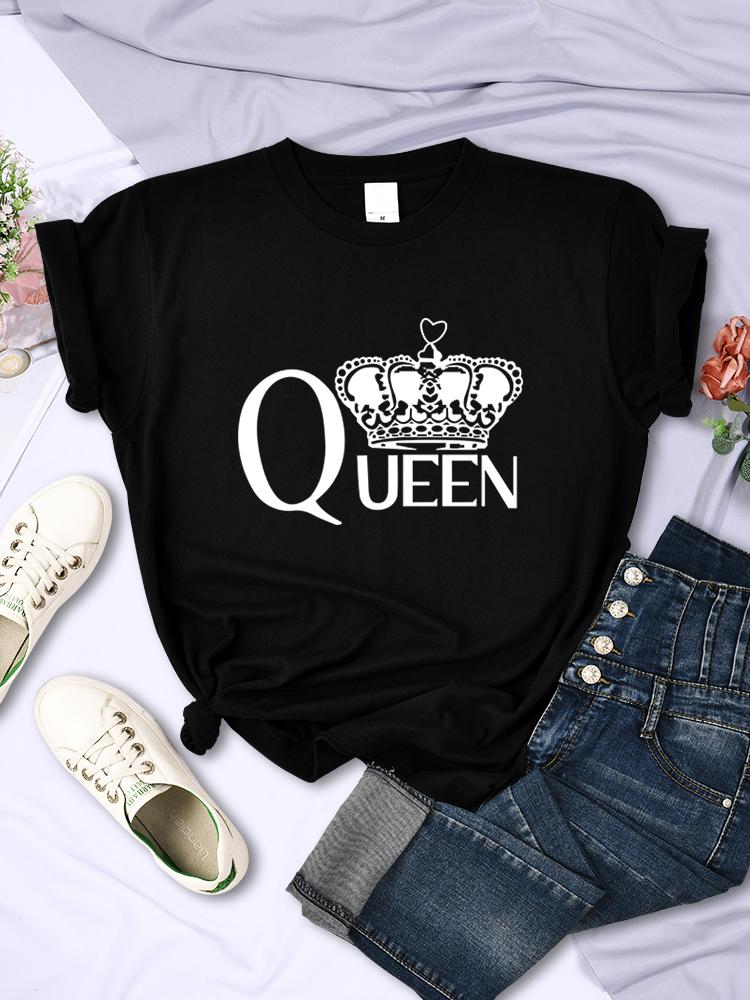 Queen'S Big Crown Bedruckte Damen T-Shirts Atmungsaktiv Sommer Kurzarm Street Hip Hop T-Shirt Kleidung O-Ausschnitt Lässige Damenoberteile