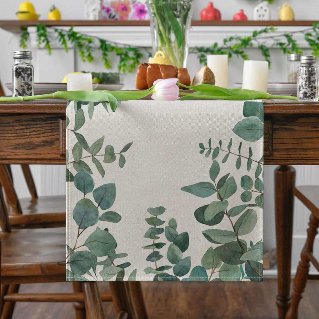 Plant Green Leaves Spring Atmosphere Linen Table Runner Kitchen Table Decoration Tablecloth