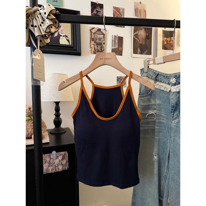 Kumikumi American Gyaru Pure Ribbon Chest Pad Vest Sling Women Autumn Chic Age-Reducing Slimming Sleeveless Top