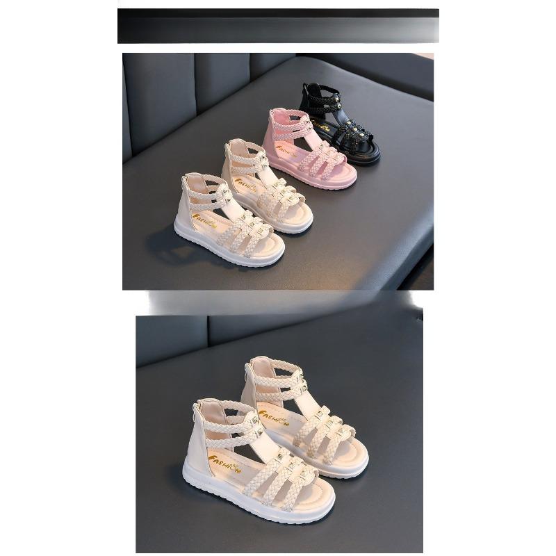 Stylish soft-soled peep-toe princess sandals for girls, suitable for kids of middle and older ages