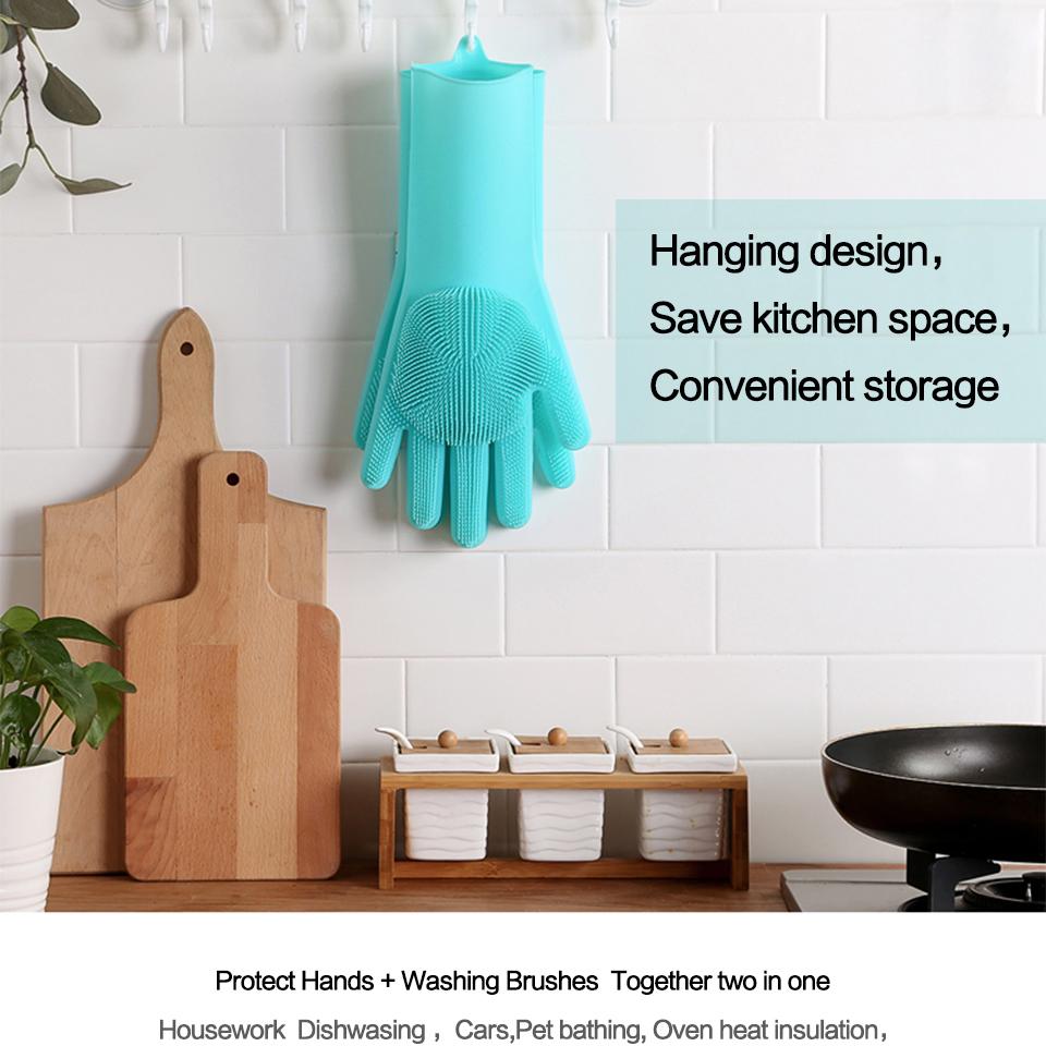 2PCS Multifunction Silicone Cleaning Gloves Magic Silicone Dish Washing Gloves for Kitchen Household Silicone Dishwashing Gloves
