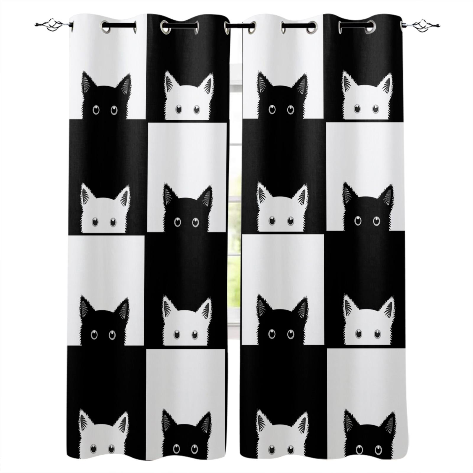 

Простые полосатые черно-белые оконные шторы для гостиной, спальни, кухни, подвесные шторы, декоративные шторы W50H160(CM)x2&Grommet Top