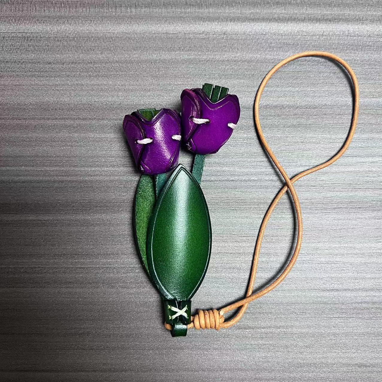 

Нова серія «Історія Квітів» Ручний пошив Підвіска-брелок Тюльпан та Супутня прикраса для сум Кактус Підвіска Мотузкові аксесуари Креативний декор фіолетовий