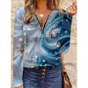 Full-body 3D Printed Jewelry Pattern Zipper T-shirt, Casual Long-sleeved Top, Suitable for Spring and Autumn, Suitable for Home and Outdoor Wear