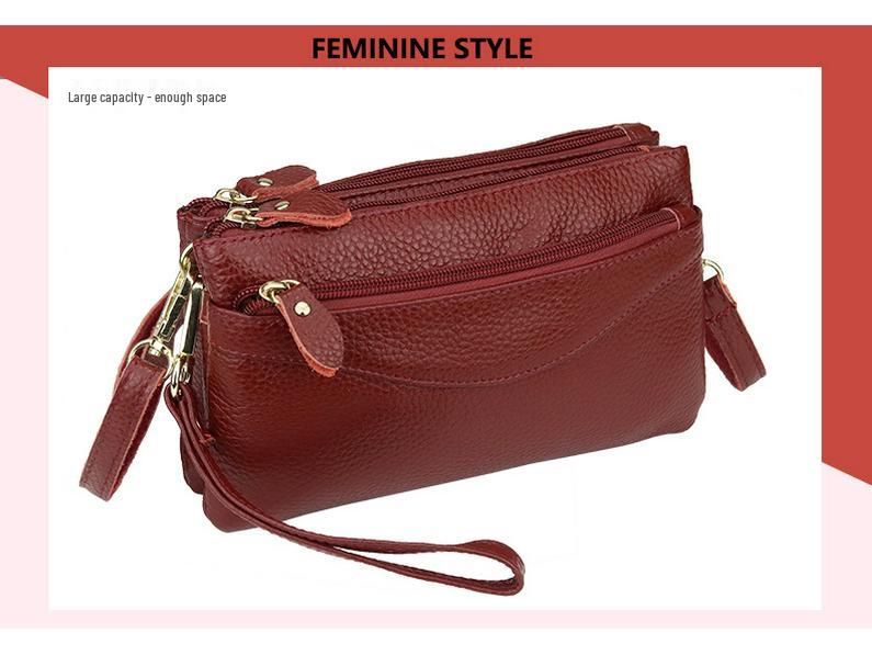 Women's Genuine Leather Multi-Compartment Crossbody Clutch Bag