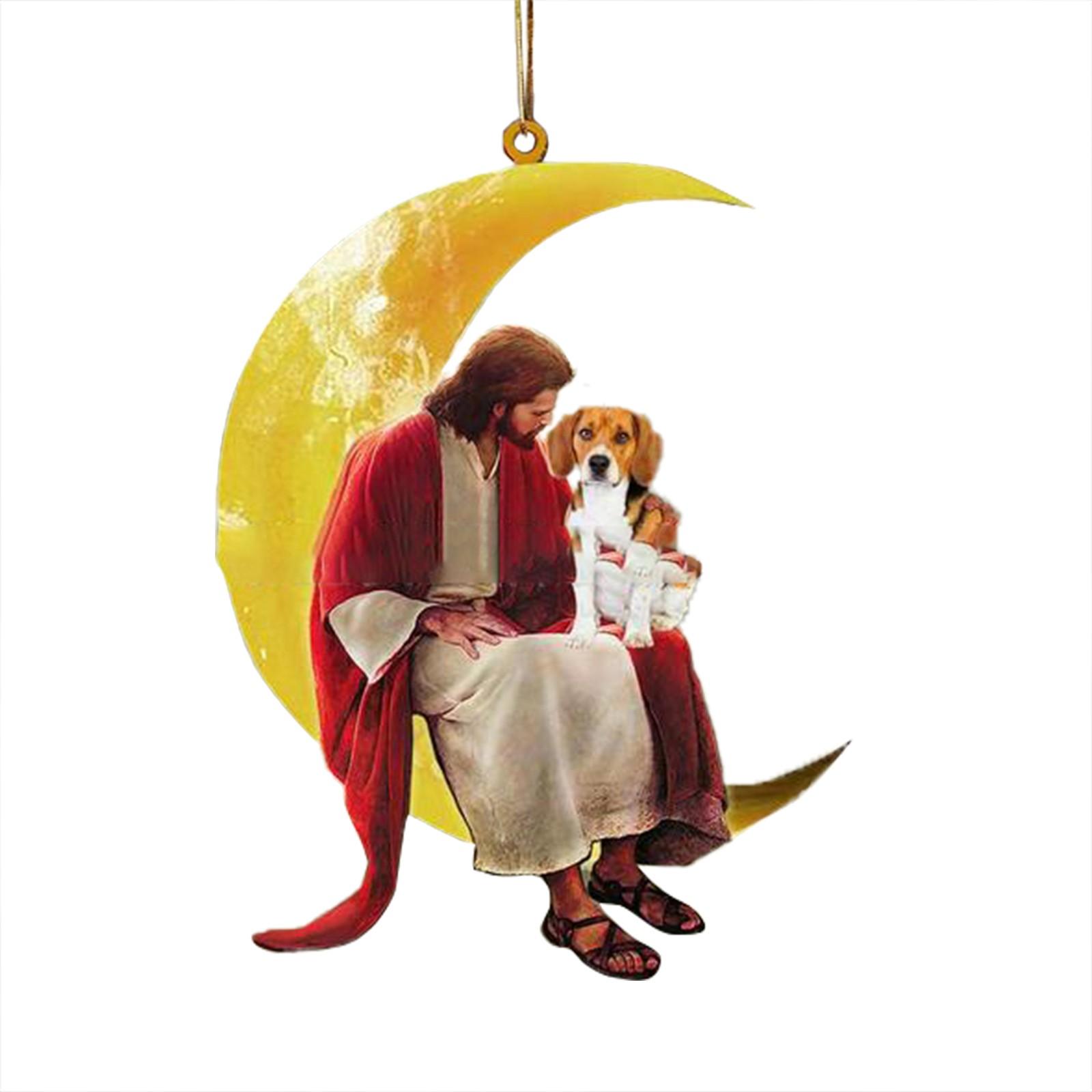 

(Никита) Собака сидит на луне, подвесной орнамент, рождественский кулон, рождественская елка, акриловый кулон, украшение для рождественской елки One Size