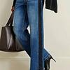 Straight-Leg Jeans European and American Autumn Women Plus Size Elastic Mid Waist Straight Patchwork Contrast Color Denim Trousers