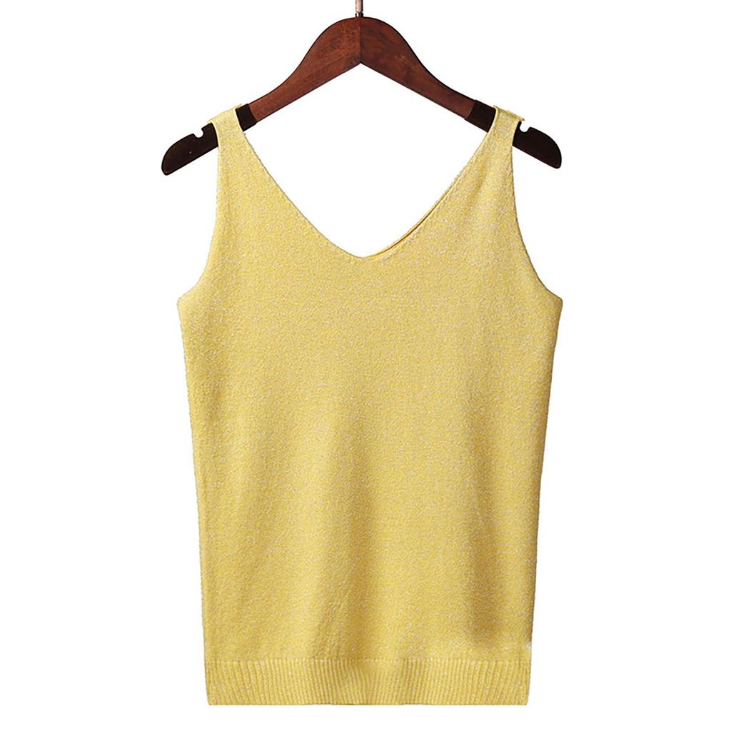 Women's Tank Top With Knitted Sequins Sexy Sleeveless V Neck Tank Top T-Shirt Casual Sequins Strappy T-Shirt Elegant Blouse