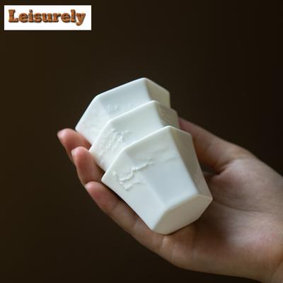 2pc/set Dehua Sheep Fat Jade White Porcelain Teacup Handmade Relief Bamboo Hexagonal Cup Small Tasting Tea Bowl Kungfu Set 45ml