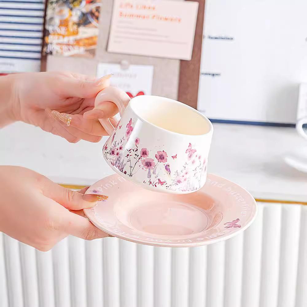 Retro Flower Souvenir Cup Birthday Gift Girls Practical Gift High-Value Coffee Cup Saucer High-End Gift Box
