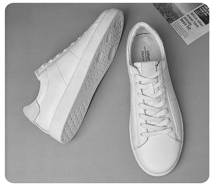 2026 Men's Genuine Leather White Low-Top Skate Shoes - Versatile, Breathable, and Trendy with Thick Sole