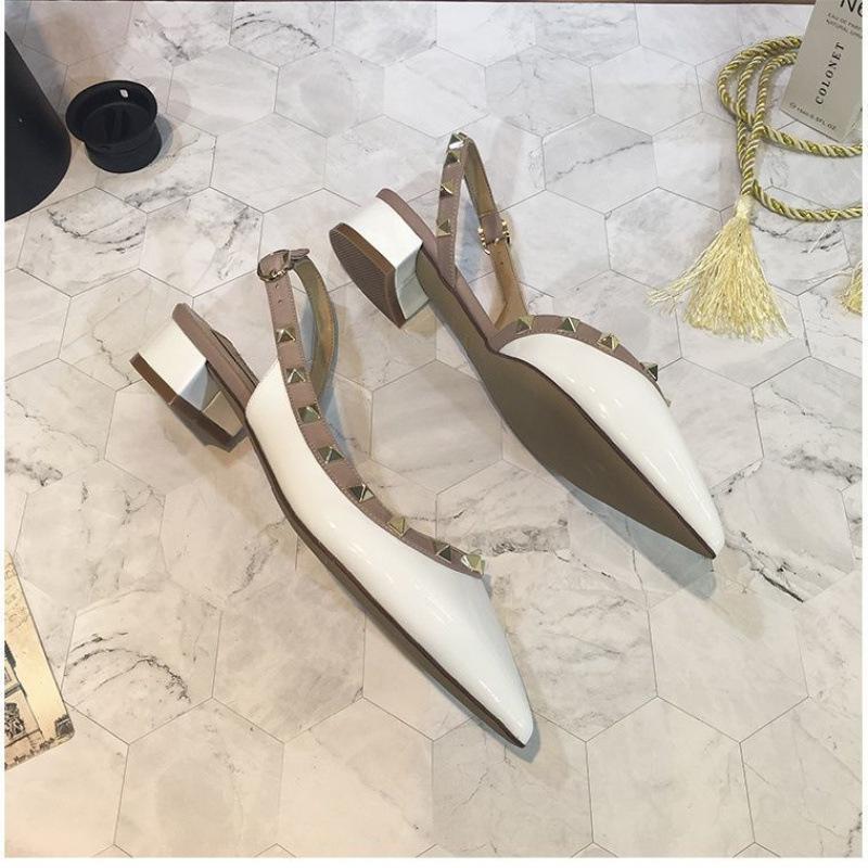 Summer New Rivets with Buckles, Middle Heel, Spring Bag Head, Pointed Head, Thick Heel, Willow Shoes, Cool Slippers for Women
