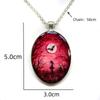 New Gothic Black Crow Cemetery Moon Ghost Forest Oval Pendant Necklace for Women Halloween Party Vampire Artistic Jewelry Gifts