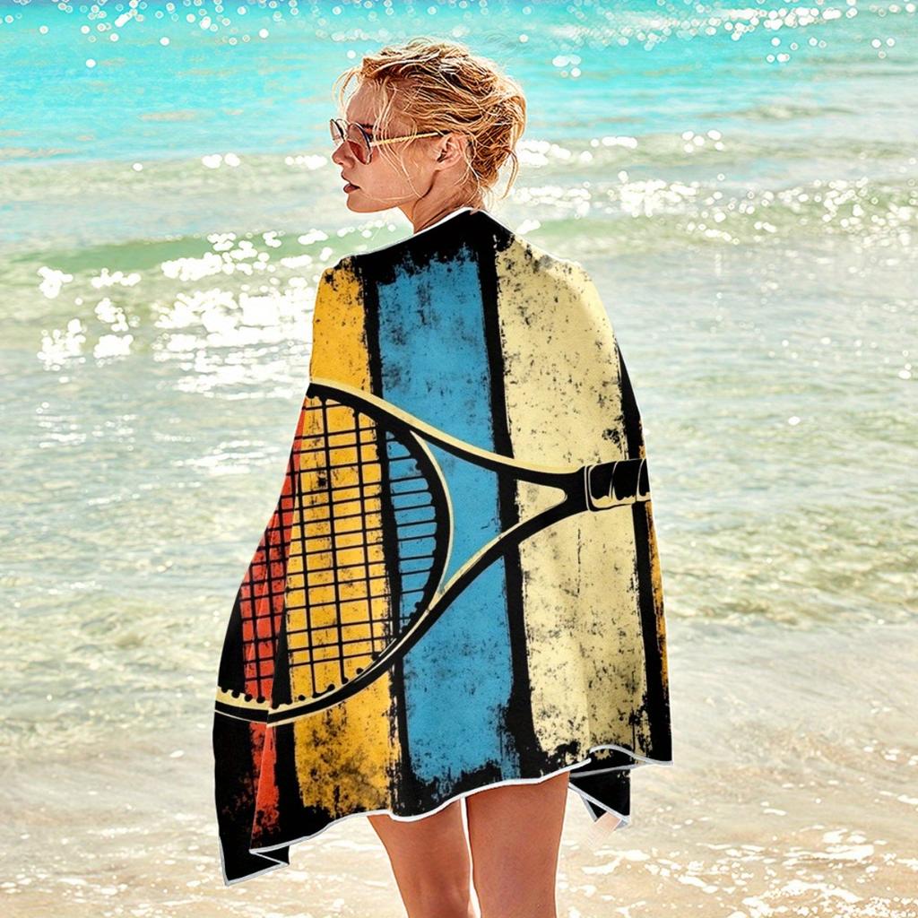 Tennis Schläger Druck Extra Groß Strandtuch Mikrofaser Schnelltrocknend Sandfrei Für Pool Yoga Reisen
