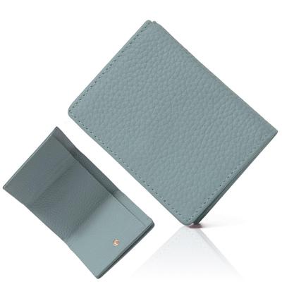 Genuine Leather Mini Wallet for Coin Card Blue [Blanpomme] Anti-skimming Tri-fold Women, Purse, Case, Bp-1057