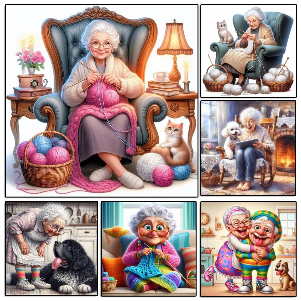 Weaving Granny Diy Diamond Painting New 2024 Beads Embroidery Mosaic Cute Grandma Full Diamond Cross Stitch Kits Home Decor