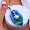 Fashion Blue Leaf Pendant Necklaces For Women Plant Freshwater Pearl Necklace