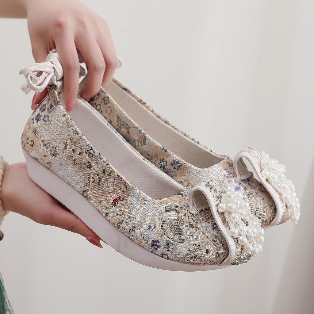 [Yunmu] 2024 Spring New Dengyun Shoes Retro Women's Thick-soled Ancient-style Bead Hanfu Shoes National-style Women's Shoes