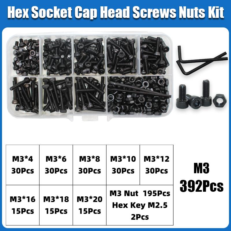 M2 M2.5 M3 M4 M5 M6 Hex Socket Head Cap Set Allen Screw DIN912 Black 12.9 Grade Carbon Steel Screws Nuts Bolt Washer Assortment