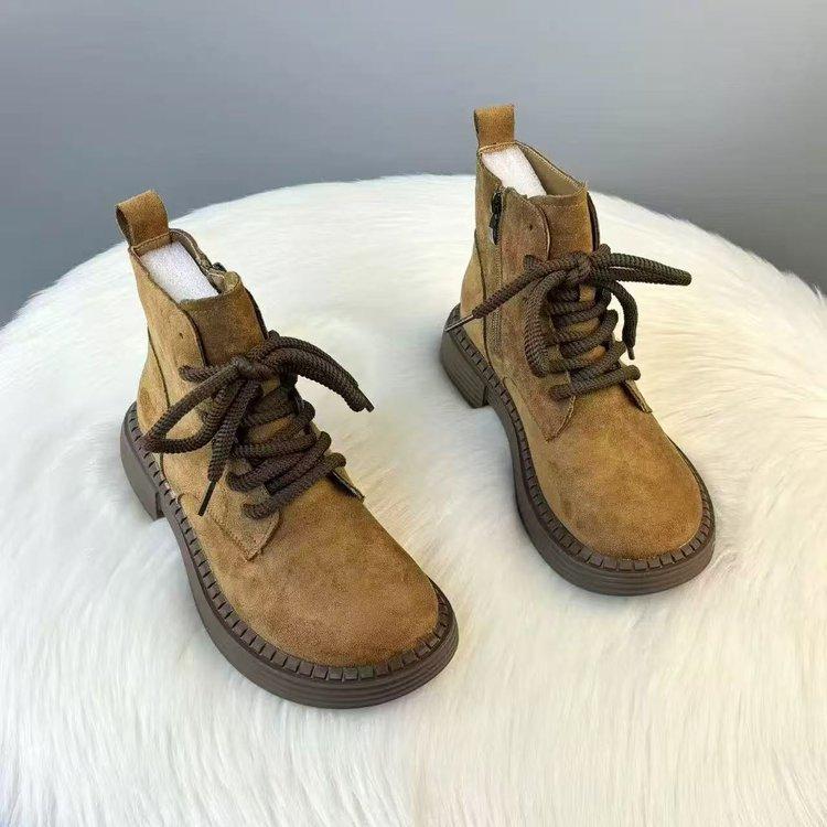 Martin boots women's flat bottom 2025 new autumn and winter British style lace-up retro short boots thick-soled heightening velvet matte boots