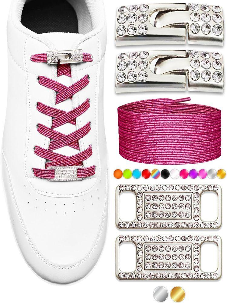 Elastiske skoledisser uten knyting Bling Diamant Krysslåser Skoledissepynt for Kvinners Joggesko Luksus Smart Spenne AF1 Metallskoledisser
