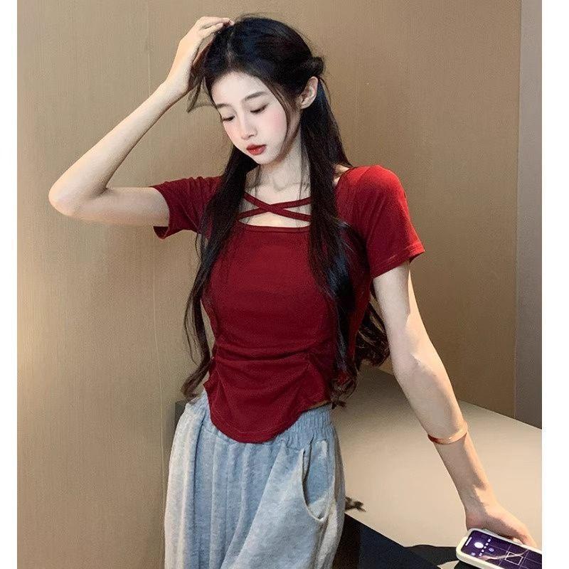Short T-shirt Slimming Short-sleeved T-shirt Women's Patchwork Versatile Fashion Top