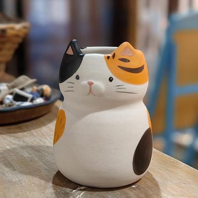 Home Decor Cute Ceramic Cat Flower Vase Ceramic Handicraft Ornaments Animal Sculpture Cartoon Cat Flower Arrangement Vases